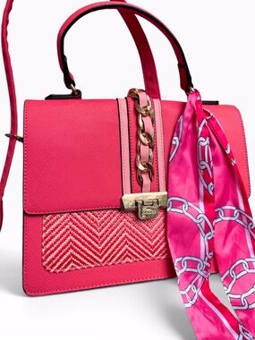 ALDO Pink Onerasean Anniebrook Medium Structured Satchel Crossbody Bag Scarf Acc